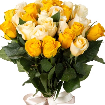 Букет из 31 белой и желтой розы